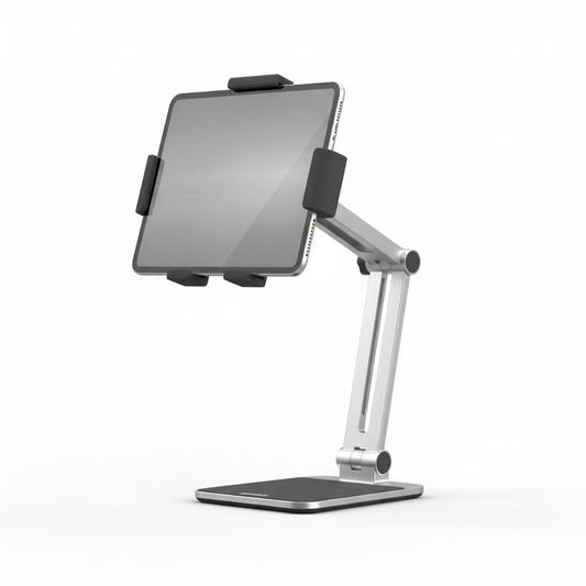 Adjustable tablet stand on white background